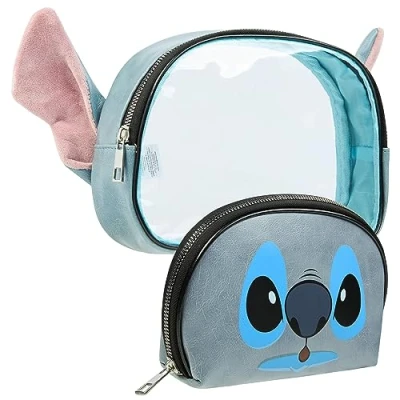 Afbeelding van Disney Toilettas, Stitch, make uptas, reizen, opslag, cadeau idee, meisjes, jongeren, dames, Stitch blauw, 2 stuks, Modern