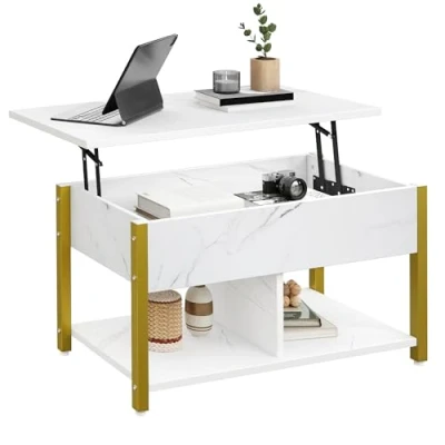 Afbeelding van YITAHOME salontafel met opklapbaar blad, gemakkelijk op te tillen, 2 opbergniveaus, in hoogte verstelbare verborgen opbergvak en opbergrek voor woonkamer, kantoor