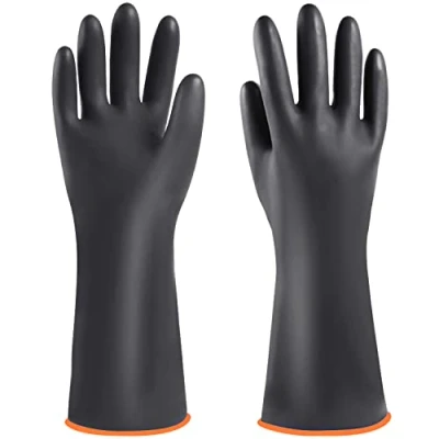 Afbeelding van Veiligheidshandschoenen van rubberlatex, beschermende handschoenen, bestand tegen industriële chemicaliën, sterke zuren, logen en olie, 35 cm, 1 paar