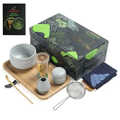 Afbeelding van TEANAGOO matcha theeservies, Japanse kom, bamboe garde, lepel, zeef, gardehouder, O5 gardeset, groene thee poeder kit