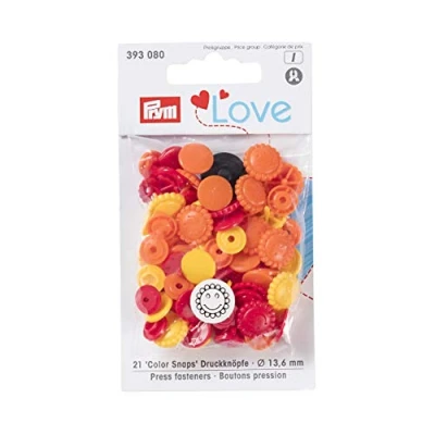 Afbeelding van PrymLove Flower Shape Non Sew ColorSnaps 13,6 mm Snap Fasteners by Prym Love Assorted Pack geel, oranje en rood (30 stuks), 12 x 7 2 cm