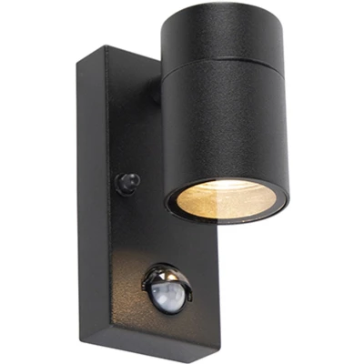 Afbeelding van QAZQA Buitenwandlamp zwart met bewegingssensor IP44 Solo