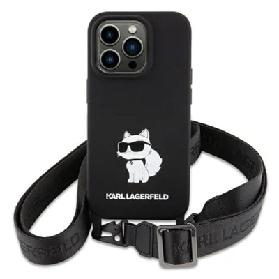 Afbeelding van Karl Lagerfeld Crossbody Siliconen Choupette hoesje voor iPhone 15 zwart