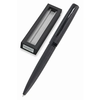 Afbeelding van Online Eleganza balpen, metalen uitschuifbare balpen in geschenkdoos, verwisselbare vulling, zwarte inkt, exclusieve etui, perfect cadeau, zwart van kleur