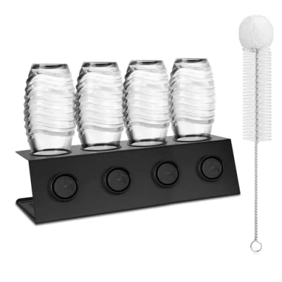 Afbeelding van Soda Stream flessenhouder voor 4 flessen, roestvrij staal, afdruiprek met afneembare lekbak en dekselhouder SodaStream Crystal Emil flessen