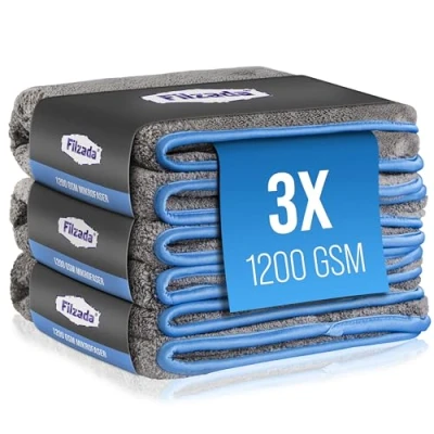 Afbeelding van Filzada® 3 x microvezel reinigingsdoekjes voor auto&#039;s, 1200 g/m², poetsdoeken professioneel auto onderhoud, 42 48 cm
