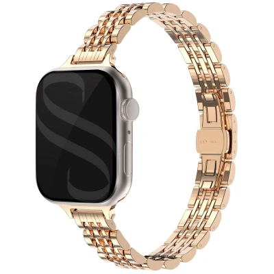 Afbeelding van Selencia Slim Steel Jubilee Inspired schakelbandje voor de Apple Watch Series 1 t/m 9 / SE (38/40/41 mm) 10 (42 Rosé Goud