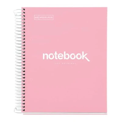 Image de Miquelrius Cahier A5 Carnet de Notes Emotions, 120 Feuilles 90 g/m², Grille 5 x mm, Bandes couleur, Spirale microperforée, Couverture extra dure, 2 Trous, Couleur Rose