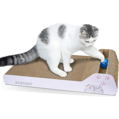 Afbeelding van Aibuddy Omkeerbare schuine krabpaal van karton met kattenkruid speelgoedbal, 45 x 24 8,5 cm