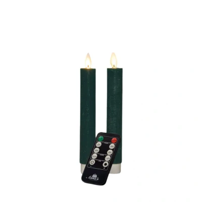 Afbeelding van Dinerkaars wax led bewegende vlam op batterij met afstandsbediening 2 stuks h18 cm antiek groen Anna&#039;s Collection