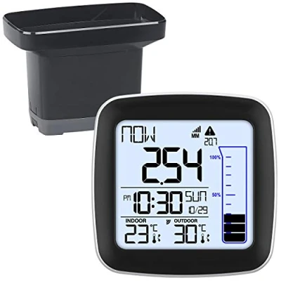 Afbeelding van infactory Regenmeter: digitaal radiografisch weerstation met buitensensor, regenmeter en wekker (digitale regenmeter, regensensor, wandklok inclusief