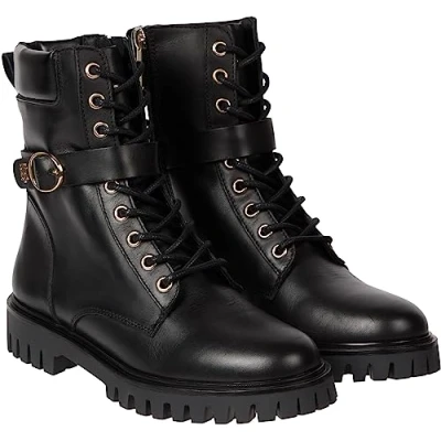 Afbeelding van Tommy Hilfiger Buckle LACE UP BOOT Veterboots, Dames, Maat: 36, Black Leer