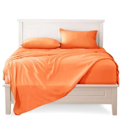 Afbeelding van Poligino Beddengoed, 90 x 190 200 cm, 3 delig, 100% katoen, hoeslaken, bedlaken voor eenpersoonsbed, 160 280 1 kussensloop 50 80 oranje
