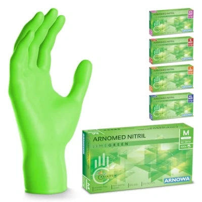 Afbeelding van ARNOMED Nitril handschoenen, wegwerphandschoenen, poedervrij, rubberen groen, M, L, XL, 500 stuks