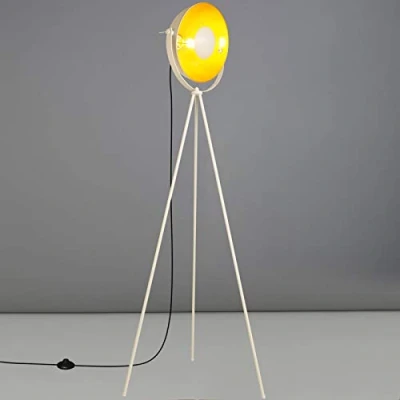 Afbeelding van BarcelonaLED Vloerlamp woonkamer statief vintage wit met Scandinavische gouden spot retro voetschakelaar fitting E27 155 cm