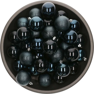 Afbeelding van Decoris kerstballen 25x stuks 6 cm kunststof donkerblauw