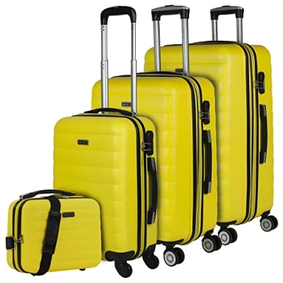 Afbeelding van ITACA Reiskoffer met 4 wielen, trolley 55/65/75 cm en lichte, rekbare ABS tas. 3 kleine, middelgrote 71200, Geel.