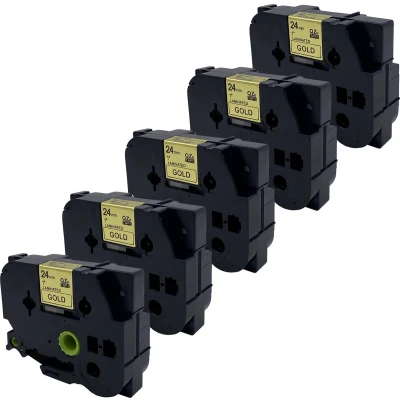 Afbeelding van DULA Brother Compatible label tape Tze 851 5 cassettes P Touch Zwart op goud 24mm x 8m
