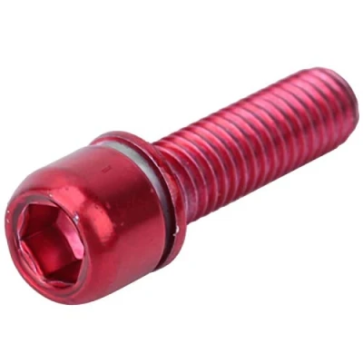 Afbeelding van Keenso 6 x schroeven voor fietsstang, M5 18 mm, zeskantschroeven, reparatieschroef fiets, titanium coating, rood