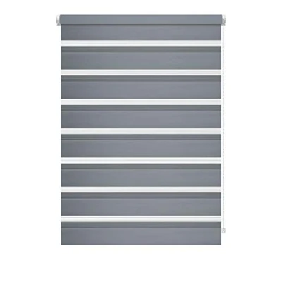 Afbeelding van Gardinia Duo Zijrolgordijn met klembevestiging, transparante en ondoorzichtige strips, alle montageonderdelen inbegrepen, polyester, lichtgrijs, 60 x 150 cm