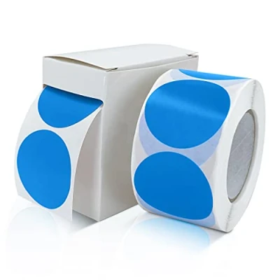 Afbeelding van Set van 500 ronde stickers 38 mm Blauw Kleine kleefpunten Kleurcode Verwijderbare cirkelstickers Weerbestendig Met dispenserdoos