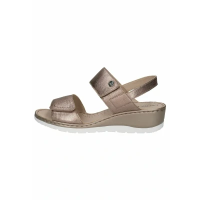 Afbeelding van Caprice Sandalen met sleehak, Dames, Maat: 36, Taupe metallic Leer