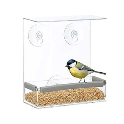Afbeelding van relaxdays vogelvoederhuisje raam raamvoederhuis transparant vogelhuisje voederhuis