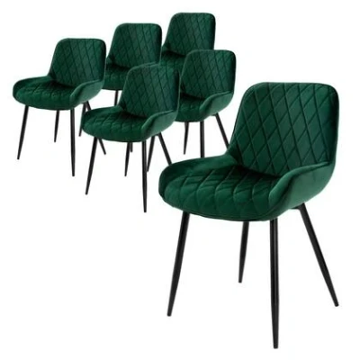 Afbeelding van ML Design Set van 6 Eetkamerstoelen Eetkamerstoel met Rugleuning en Armleuningen, Donkergroen, Fluwelen Zitting, Metalen Poten, Keukenstoelen Woonkamerstoelen Gestoffeerde Stoelen Krukken