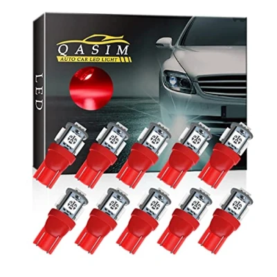 Afbeelding van Qasim 10 x LED W5W lampen 168 194 rood 5050 5 SMD para koepellampen voor binnen, leesapparaten, cargo, kentekenplaatverlichting DC 12 V