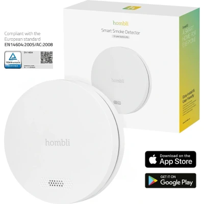 Afbeelding van Hombli Slimme Rookmelder met Magneet Brandmelder 10 jaar batterij Luid alarm App &amp; mobiele meldingen Eenvoudige installatie Wit