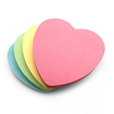 Afbeelding van Evergreen Goods Set van 4 zelfklevende notitieblokken in hartvorm, verschillende kleuren, geel, roze, blauw, groen, 100 vellen per blok, 76 x mm (4 blokken, pastelharten)