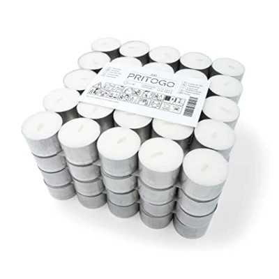 Afbeelding van Pritogo Theelichtjes, wit, theelichtjes met aluminium schaal, diameter 3,8 x 2,5 cm, roetvrij, brandduur 8 uur, 100 stuks