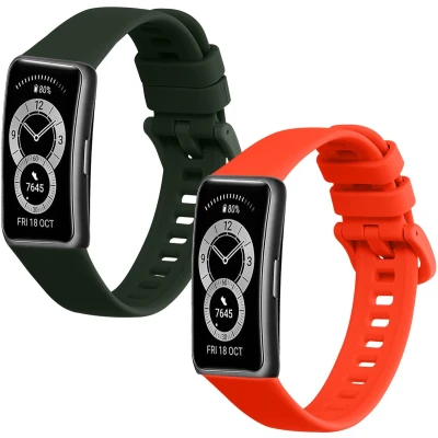 Afbeelding van kwmobile 2x horlogebandjes geschikt voor Huawei band 9 / 8 bandje Smartwatch bandjes van TPU Activity tracker horloge in donkergroen oranje