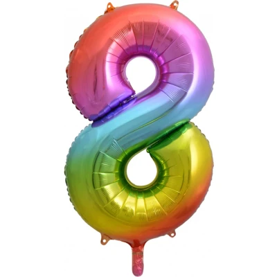 Afbeelding van Regenboog Folie Ballon cijfer 8 86cm