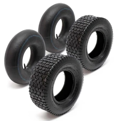 Afbeelding van WilTec Set 2 banden x luchtkamers zitmaaier 15x6.00 6 4PR recht ventiel trolley steekwagen tuin