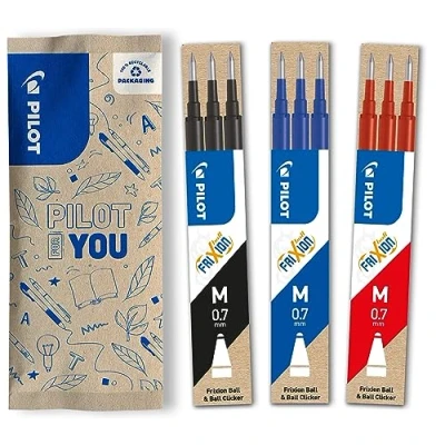 Image de PILOT Lot de 3 étuis recharges FriXion pour stylo effaçable. Compatibles Ball et Clicker Noir, Bleu, Rouge Pointe Moyenne