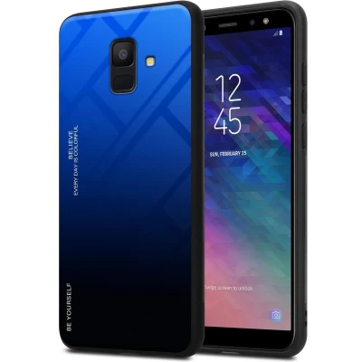 Afbeelding van Cadorabo Hoesje geschikt voor Samsung Galaxy A6 2018 in BLAUW ZWART Tweekleurige beschermhoes van TPU silicone Case Cover en achterzijde gehard glas