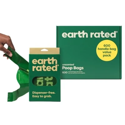 Afbeelding van Earth Rated 600 stuks hondenpoepzakjes met handgrepen, gemakkelijk te binden en waterdicht, geurvrij, zakjes handvat