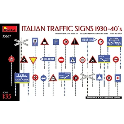 Afbeelding van 1:35 MiniArt 35637 Italian Traffic Signs 1930 40s Plastic Modelbouwpakket