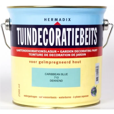 Afbeelding van Hermadix Tuindecoratiebeits Dekkend 713 Carribean Blue 2,5 liter Tuinbeits