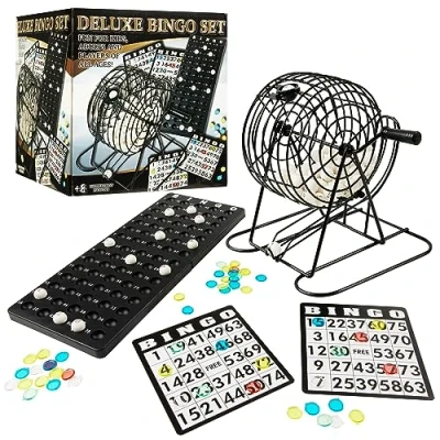Afbeelding van Bingospel voor kinderen en volwassenen, lotto bingo spel, compleet, met cijferballen, kaarten chips, familiespellen binnen