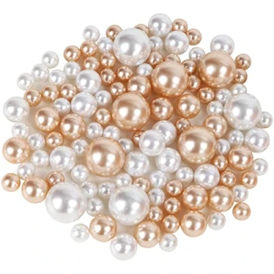 Afbeelding van Belle Vous Rond Artificiële Parels (120 Pak) 3 Maten, Glad Wit en Gouden Kralen Decoratieve Edelstenen voor Huwelijken, Feest Tafel Scatter, of Kopstuk Drijvende Vazenvuller Stenen