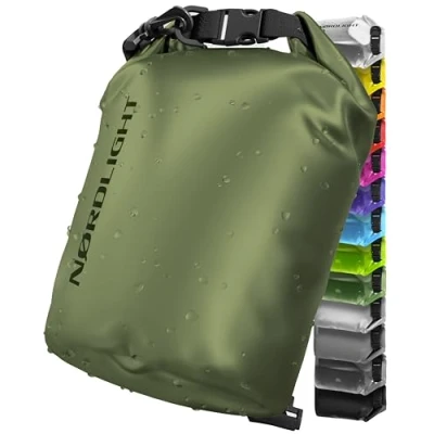 Afbeelding van waterdichte tas 30 liter, donkergroen, Drybag, met roltopsluiting en schouderriem wemmen, strand, kanoën, stand up peddel, duiken
