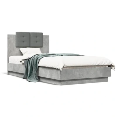 Afbeelding van vidaXL Bedframe met hoofdbord en LED verlichting betongrijs 75x190 cm