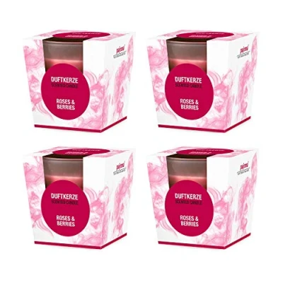 Afbeelding van pajoma® Set van 4 geurkaarsen rozen en bessen in gesatineerd glas x 120 g was brandduur 25 uur elegante geschenkverpakking hoogwaardige kwaliteit