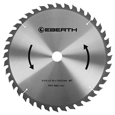 Afbeelding van EBERTH Cirkelzaagblad van staal met hardmetalen tanden voor het snijden hout (diameter 315 mm, boring 30 bladdikte 1,8 zaagbreedte 2,8 40 tanden, rpm max. 6000)