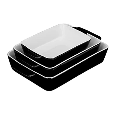 Afbeelding van ovenschaal lasagne set van 3 tot 300 C keramiek vaatwasserbestendig zwart wit