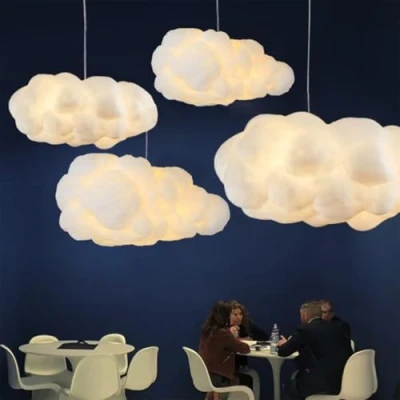 Afbeelding van Simulatie Wolk Hanglamp Creatief Katoen Kroonluchter Drijvende Plafondlamp Decoratieve Licht Voor Slaapkamer, Eetkamer, Gang