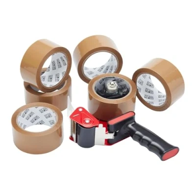 Afbeelding van Fit For The Job bruin plakband pistool en dispenser robuuste plakbanddispenser voor efficiënte verzegeling verpakkingsbehoeften 6 rollen