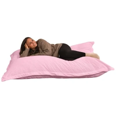Afbeelding van Gigantische zitzak XXL voor binnen van corduroy, 180 x 140 cm, zacht, comfortabel en afneembaar, royaal gevoerd, volledige ontspanning, bed, XXL, slaapkamer, jongeren, gamer (roze)